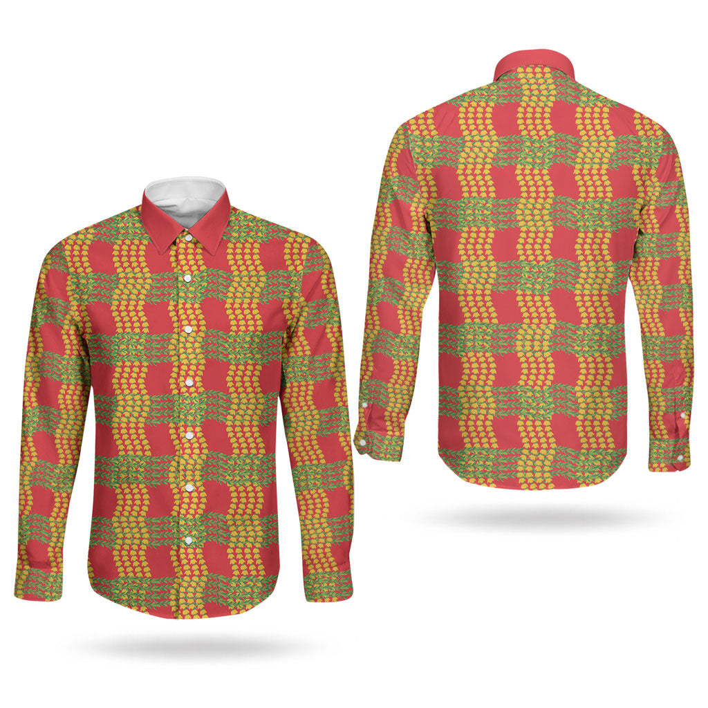 Aloha Hawaii Ilima Maile Lei Couples Matching Off Shoulder Maxi Dress and Long Sleeve Button Shirt Palaka Inspired Hawaiian-plaid Red LT14 - Polynesian Pride