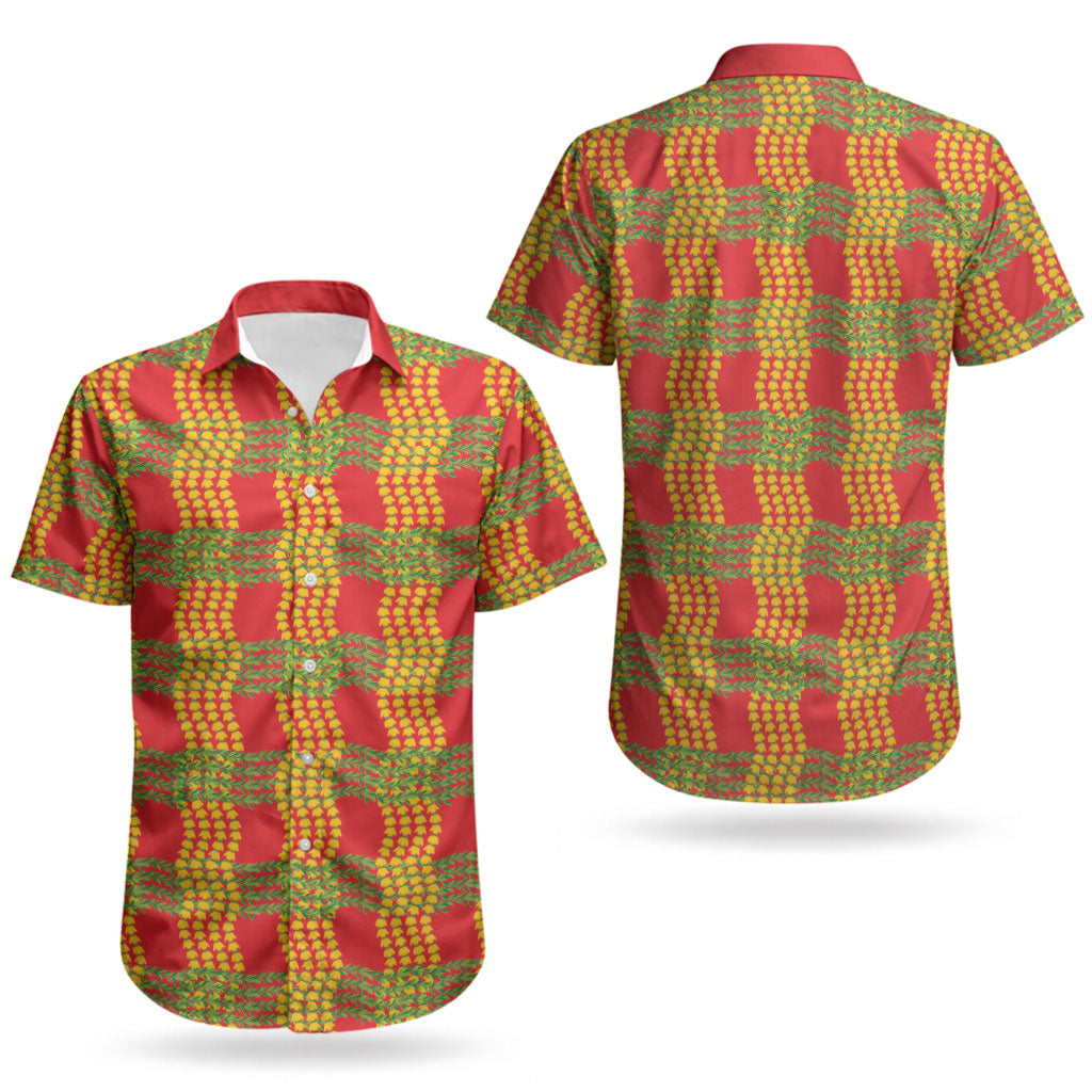 Aloha Hawaii Ilima Maile Lei Couples Matching Off Shoulder Short Dress and Hawaiian Shirt Palaka Inspired Hawaiian-plaid Red LT14 - Polynesian Pride