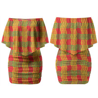 Aloha Hawaii Ilima Maile Lei Couples Matching Off Shoulder Short Dress and Long Sleeve Button Shirt Palaka Inspired Hawaiian-plaid Red LT14 - Polynesian Pride