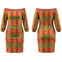 Aloha Hawaii Ilima Maile Lei Couples Matching Off The Shoulder Long Sleeve Dress and Long Sleeve Button Shirt Palaka Inspired Hawaiian-plaid Red LT14 - Polynesian Pride