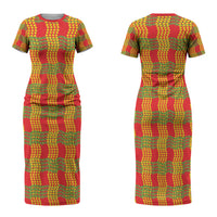 Aloha Hawaii Ilima Maile Lei Couples Matching Short Sleeve Bodycon Dress and Long Sleeve Button Shirt Palaka Inspired Hawaiian-plaid Red LT14 - Polynesian Pride