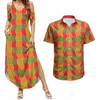 Aloha Hawaii Ilima Maile Lei Couples Matching Summer Maxi Dress and Hawaiian Shirt Palaka Inspired Hawaiian-plaid Red LT14 Red - Polynesian Pride