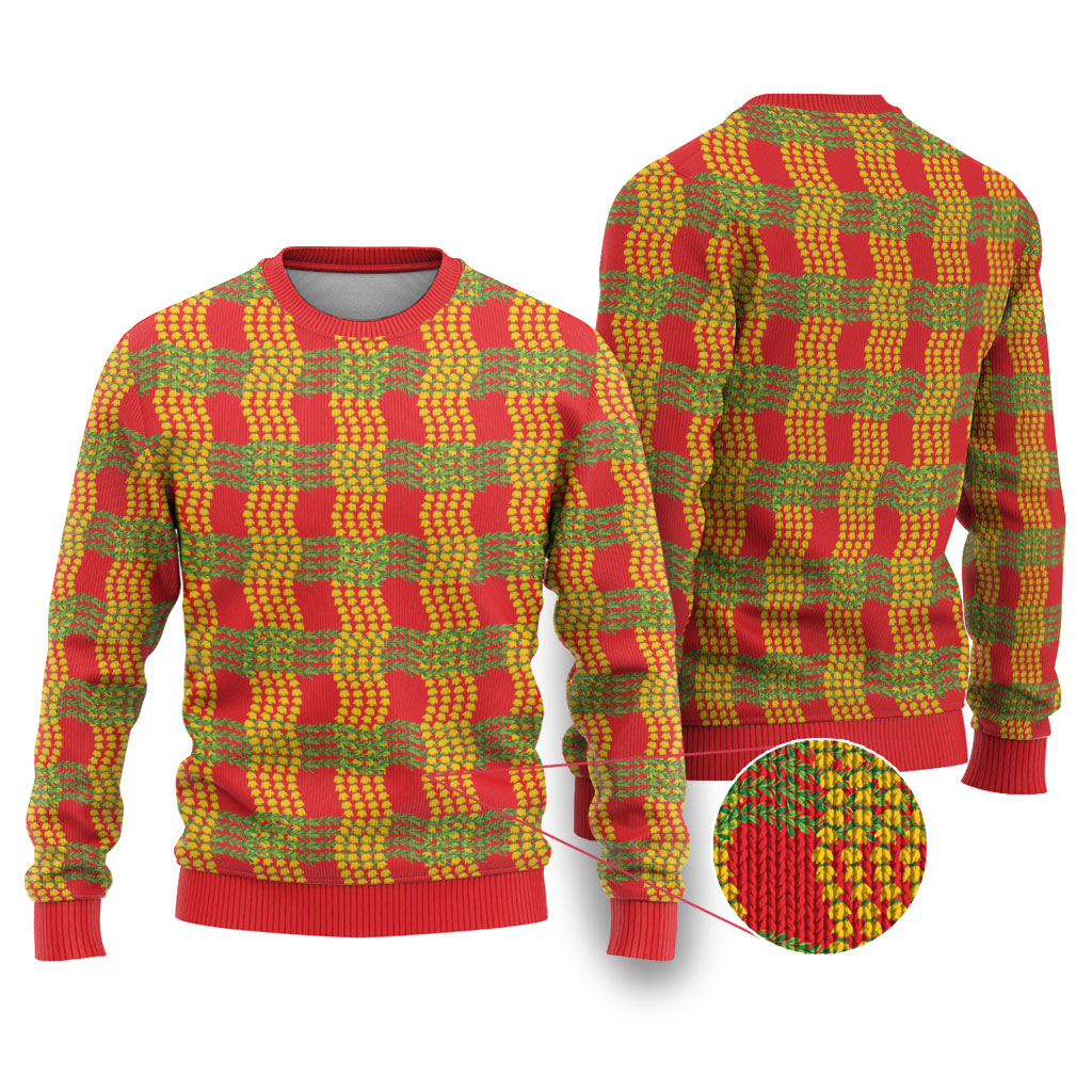 Aloha Hawaii Ilima Maile Lei Ugly Christmas Sweater Palaka Inspired Hawaiian-plaid Red LT14 Red - Polynesian Pride