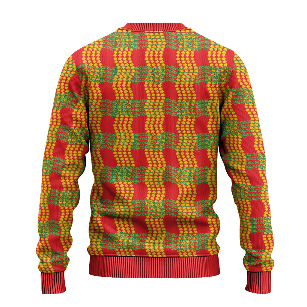Aloha Hawaii Ilima Maile Lei Ugly Christmas Sweater Palaka Inspired Hawaiian-plaid Red LT14 - Polynesian Pride