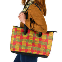 Aloha Hawaii Ilima Maile Lei Leather Tote Bag Palaka Inspired Hawaiian-plaid Red LT14 Red - Polynesian Pride