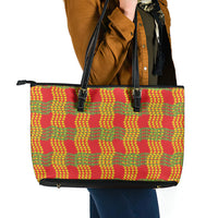 Aloha Hawaii Ilima Maile Lei Leather Tote Bag Palaka Inspired Hawaiian-plaid Red LT14 - Polynesian Pride
