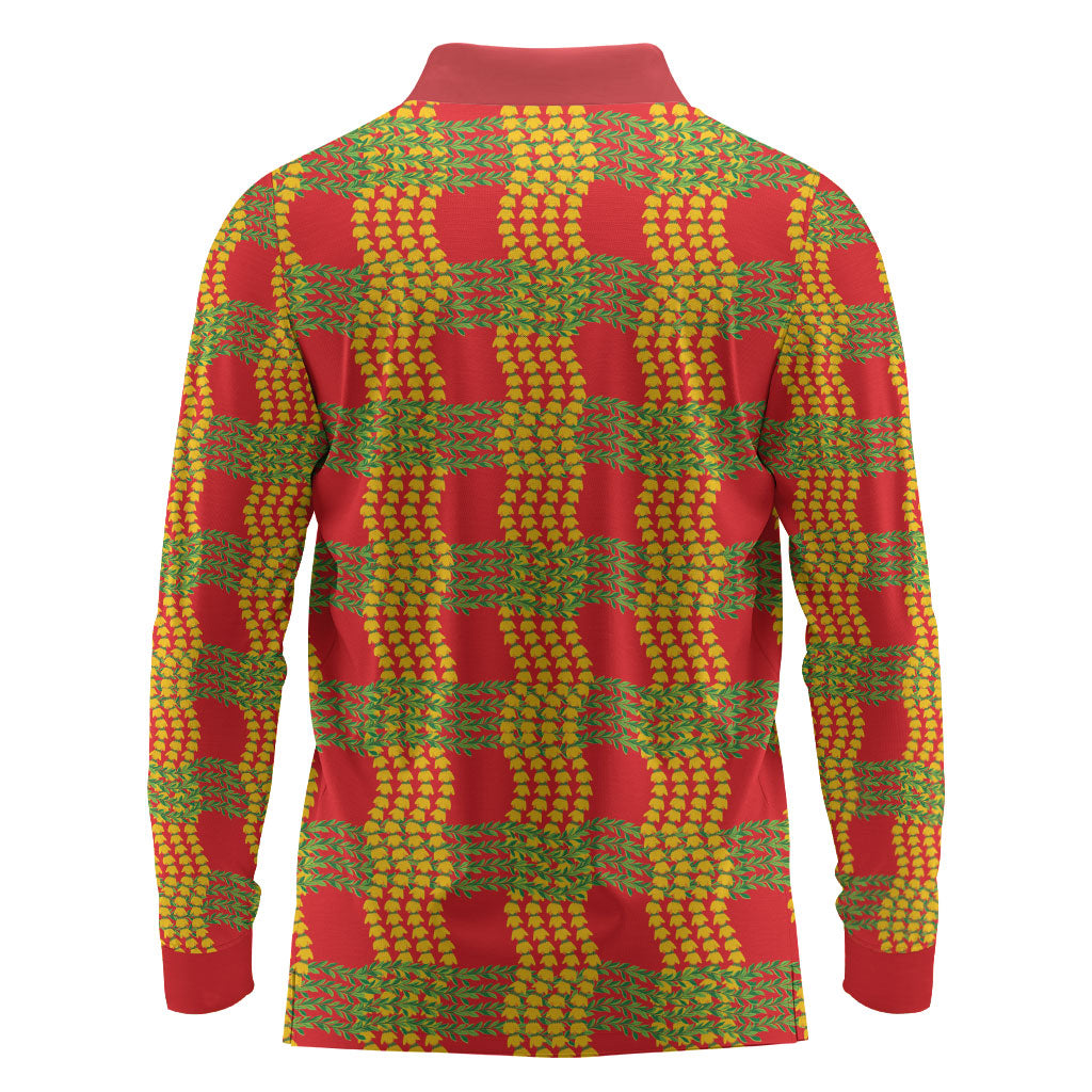 Aloha Hawaii Ilima Maile Lei Long Sleeve Polo Shirt Palaka Inspired Hawaiian-plaid Red LT14 - Polynesian Pride