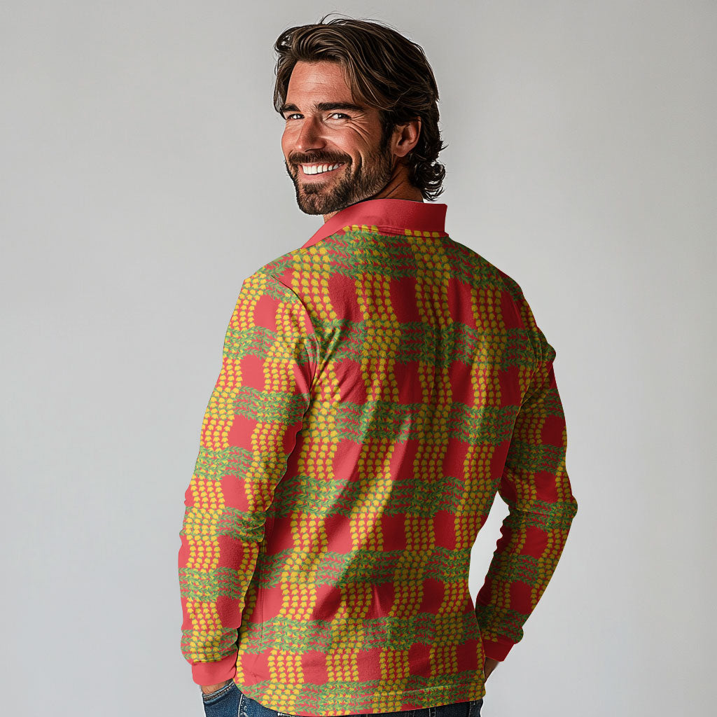 Aloha Hawaii Ilima Maile Lei Long Sleeve Polo Shirt Palaka Inspired Hawaiian-plaid Red LT14 - Polynesian Pride