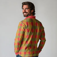Aloha Hawaii Ilima Maile Lei Long Sleeve Polo Shirt Palaka Inspired Hawaiian-plaid Red LT14 - Polynesian Pride
