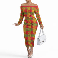 Aloha Hawaii Ilima Maile Lei Off The Shoulder Long Sleeve Dress Palaka Inspired Hawaiian-plaid Red LT14 Women Red - Polynesian Pride
