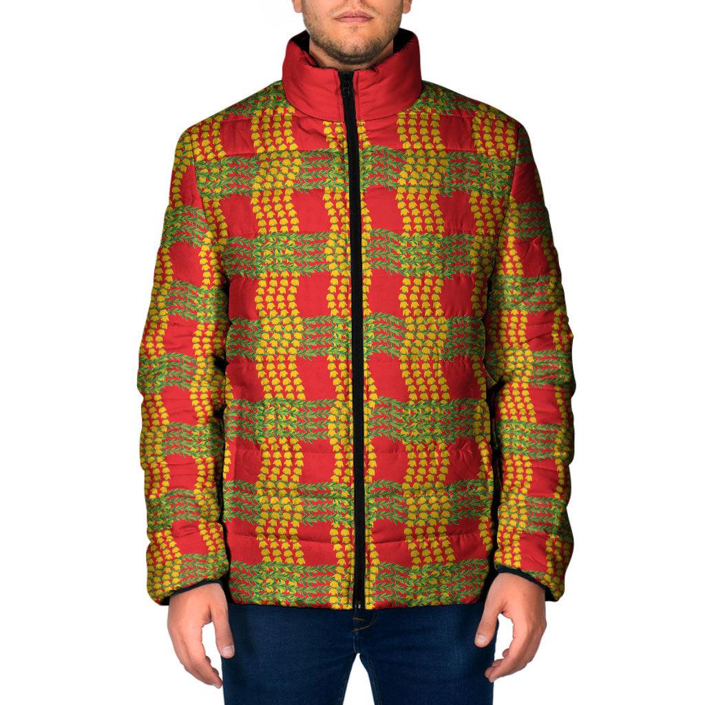 Aloha Hawaii Ilima Maile Lei Padded Jacket Palaka Inspired Hawaiian-plaid Red LT14 Men Red - Polynesian Pride