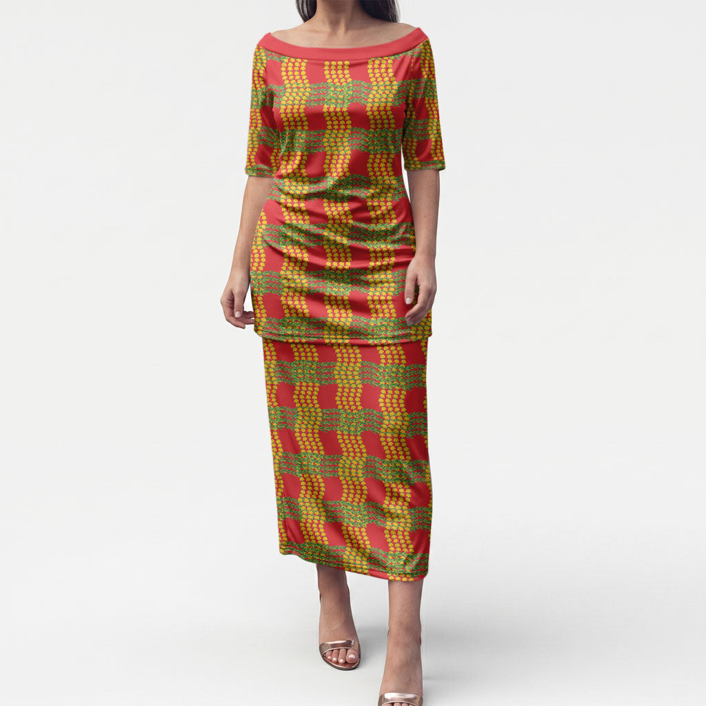 Aloha Hawaii Ilima Maile Lei Puletasi Palaka Inspired Hawaiian-plaid Red
