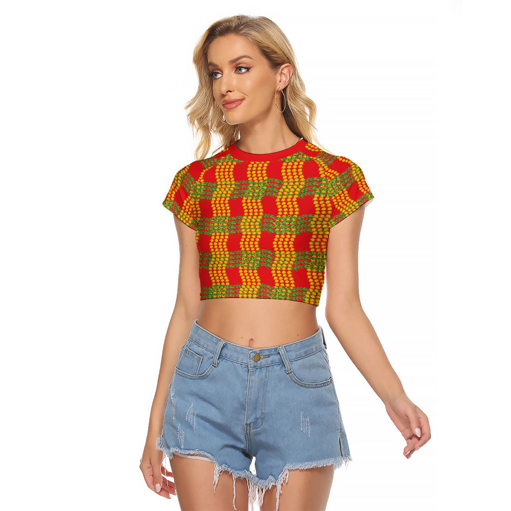 Aloha Hawaii Ilima Maile Lei Raglan Cropped T Shirt Palaka Inspired Hawaiian-plaid Red