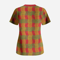 Aloha Hawaii Ilima Maile Lei Scrub Top Palaka Inspired Hawaiian-plaid Red LT14 - Polynesian Pride