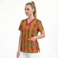 Aloha Hawaii Ilima Maile Lei Scrub Top Palaka Inspired Hawaiian-plaid Red LT14 - Polynesian Pride
