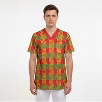 Aloha Hawaii Ilima Maile Lei Scrub Top Palaka Inspired Hawaiian-plaid Red LT14 - Polynesian Pride