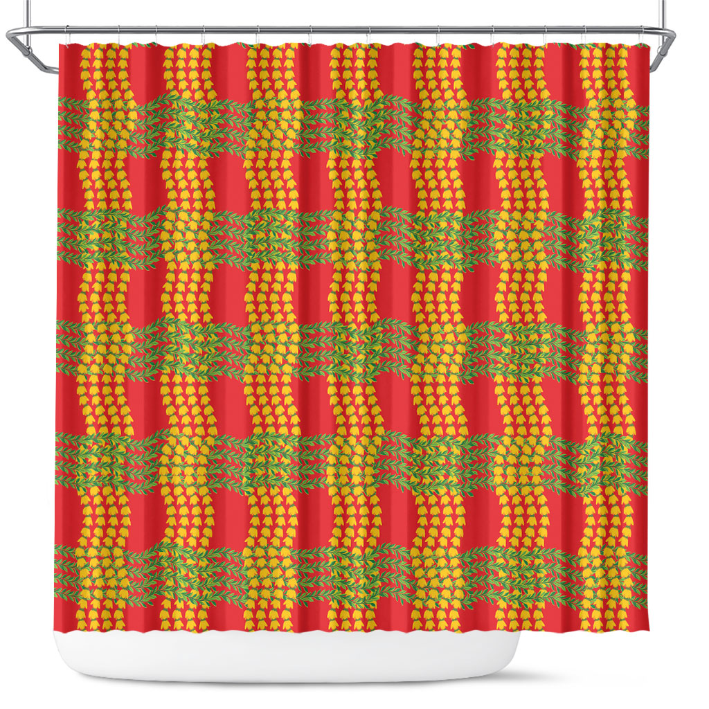 Aloha Hawaii Ilima Maile Lei Shower Curtain Palaka Inspired Hawaiian-plaid Red LT14 Red - Polynesian Pride