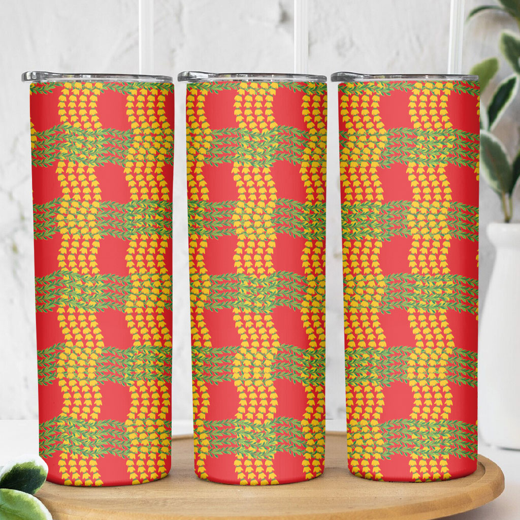 Aloha Hawaii Ilima Maile Lei Skinny Tumbler Palaka Inspired Hawaiian-plaid Red LT14 - Polynesian Pride