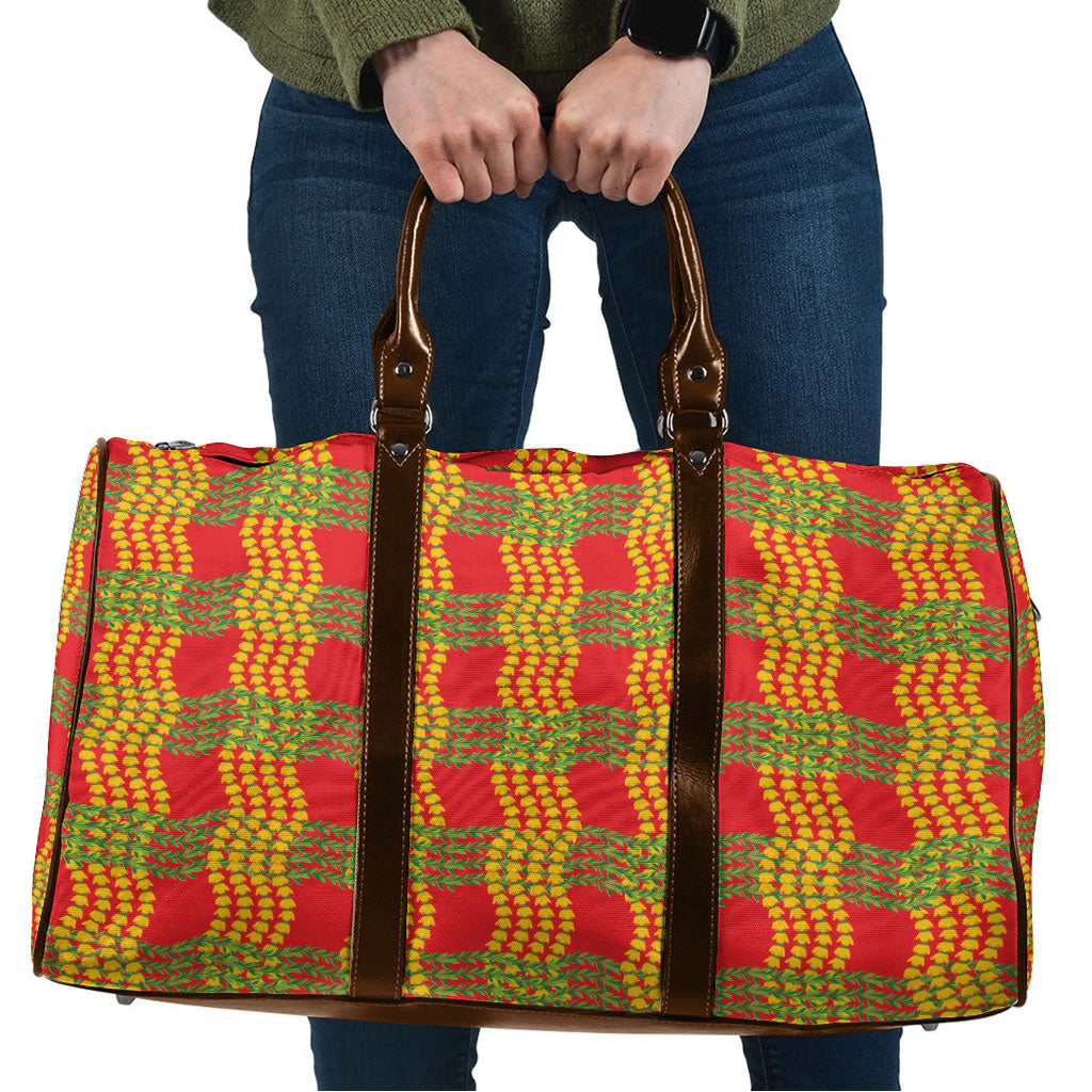 Aloha Hawaii Ilima Maile Lei Travel Bag Palaka Inspired Hawaiian-plaid Red