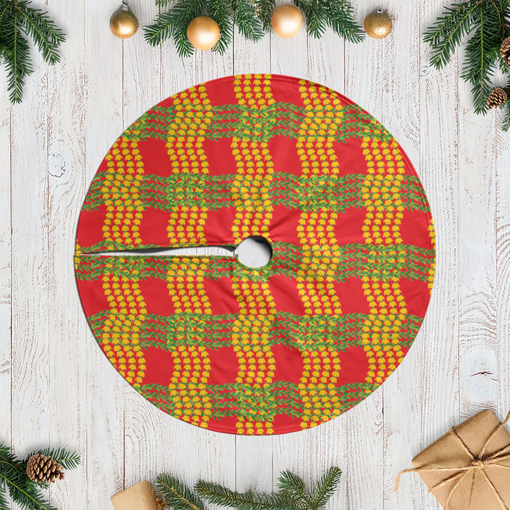 Aloha Hawaii Ilima Maile Lei Tree Skirt Palaka Inspired Hawaiian-plaid Red LT14 Casual Red - Polynesian Pride