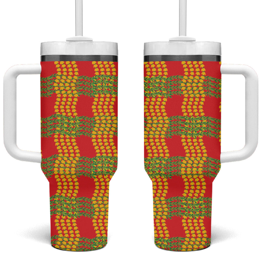 Aloha Hawaii Ilima Maile Lei Tumbler With Handle Palaka Inspired Hawaiian-plaid Red LT14 One Size: 40 oz Red - Polynesian Pride