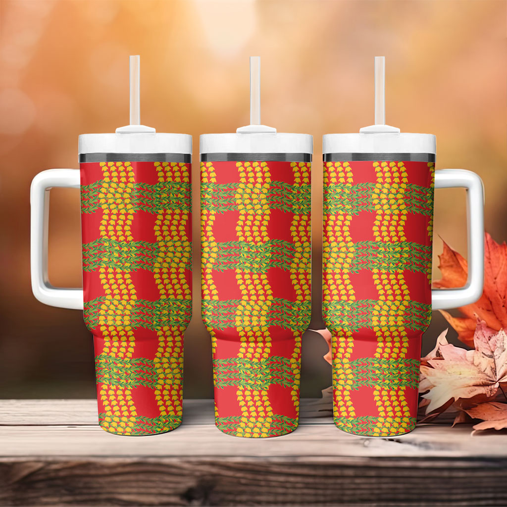 Aloha Hawaii Ilima Maile Lei Tumbler With Handle Palaka Inspired Hawaiian-plaid Red LT14 - Polynesian Pride