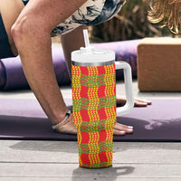 Aloha Hawaii Ilima Maile Lei Tumbler With Handle Palaka Inspired Hawaiian-plaid Red LT14 - Polynesian Pride