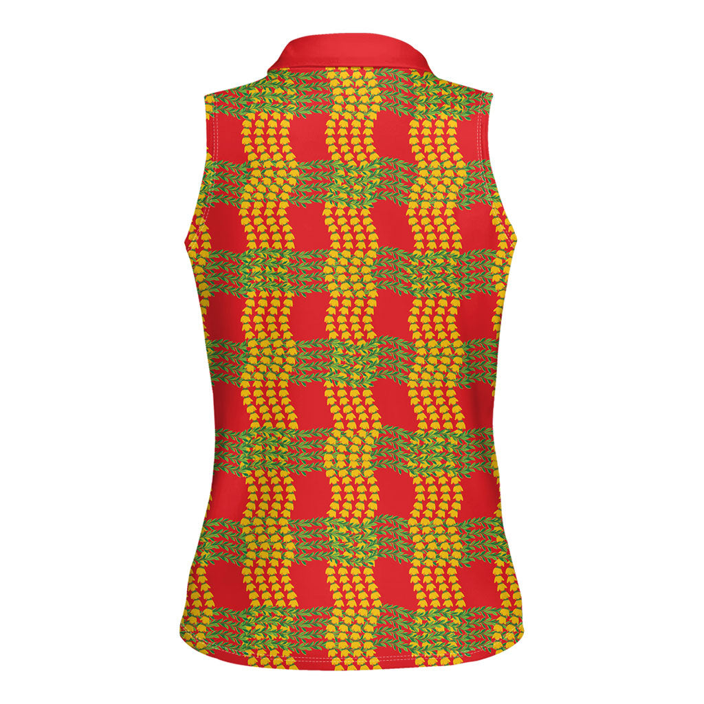 Aloha Hawaii Ilima Maile Lei Women Sleeveless Polo Shirt Palaka Inspired Hawaiian-plaid Red LT14 - Polynesian Pride