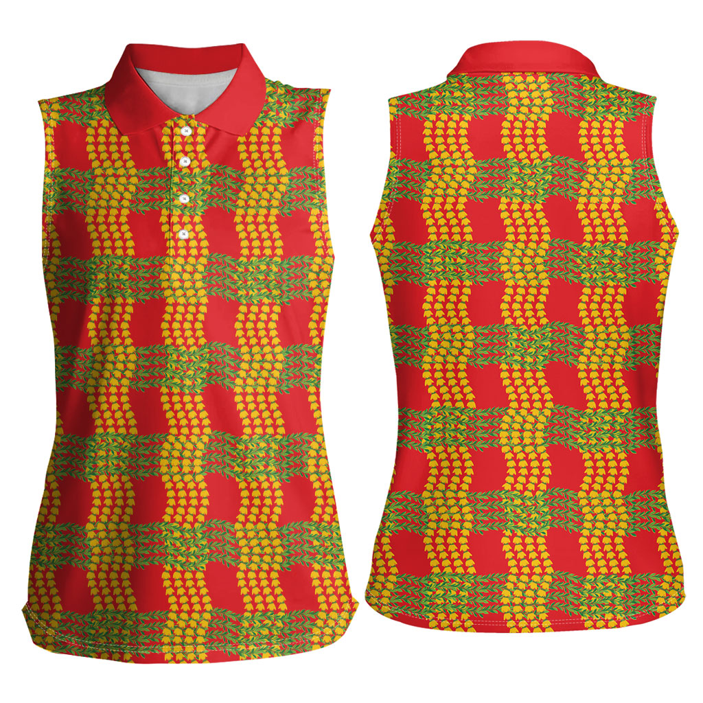Aloha Hawaii Ilima Maile Lei Women Sleeveless Polo Shirt Palaka Inspired Hawaiian-plaid Red LT14 - Polynesian Pride