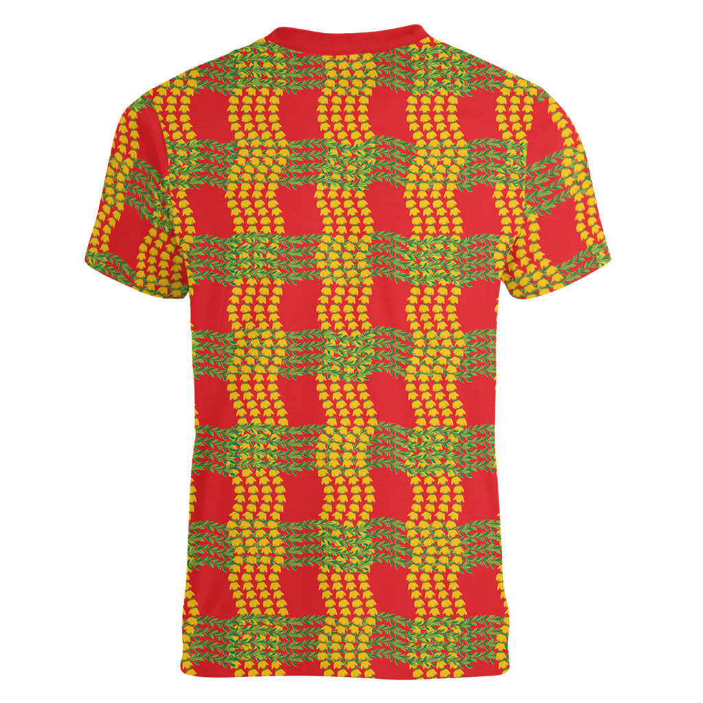 Aloha Hawaii Ilima Maile Lei Women V-Neck T-Shirt Palaka Inspired Hawaiian-plaid Red LT14 - Polynesian Pride
