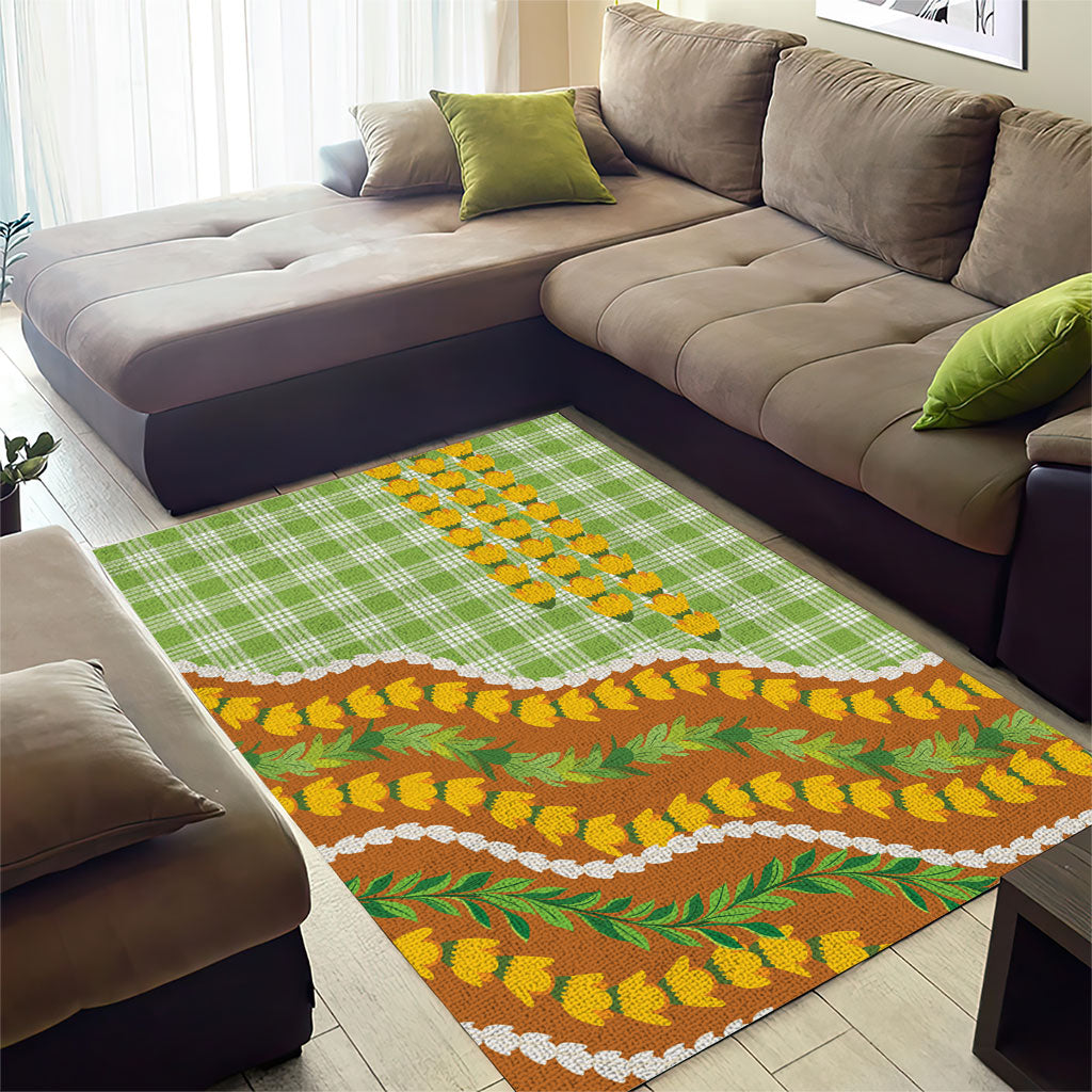 Hawaii Leis Palaka Motifs Area Rug Pikake Pakalana Maile Ilima Kakau Style LT14 - Polynesian Pride