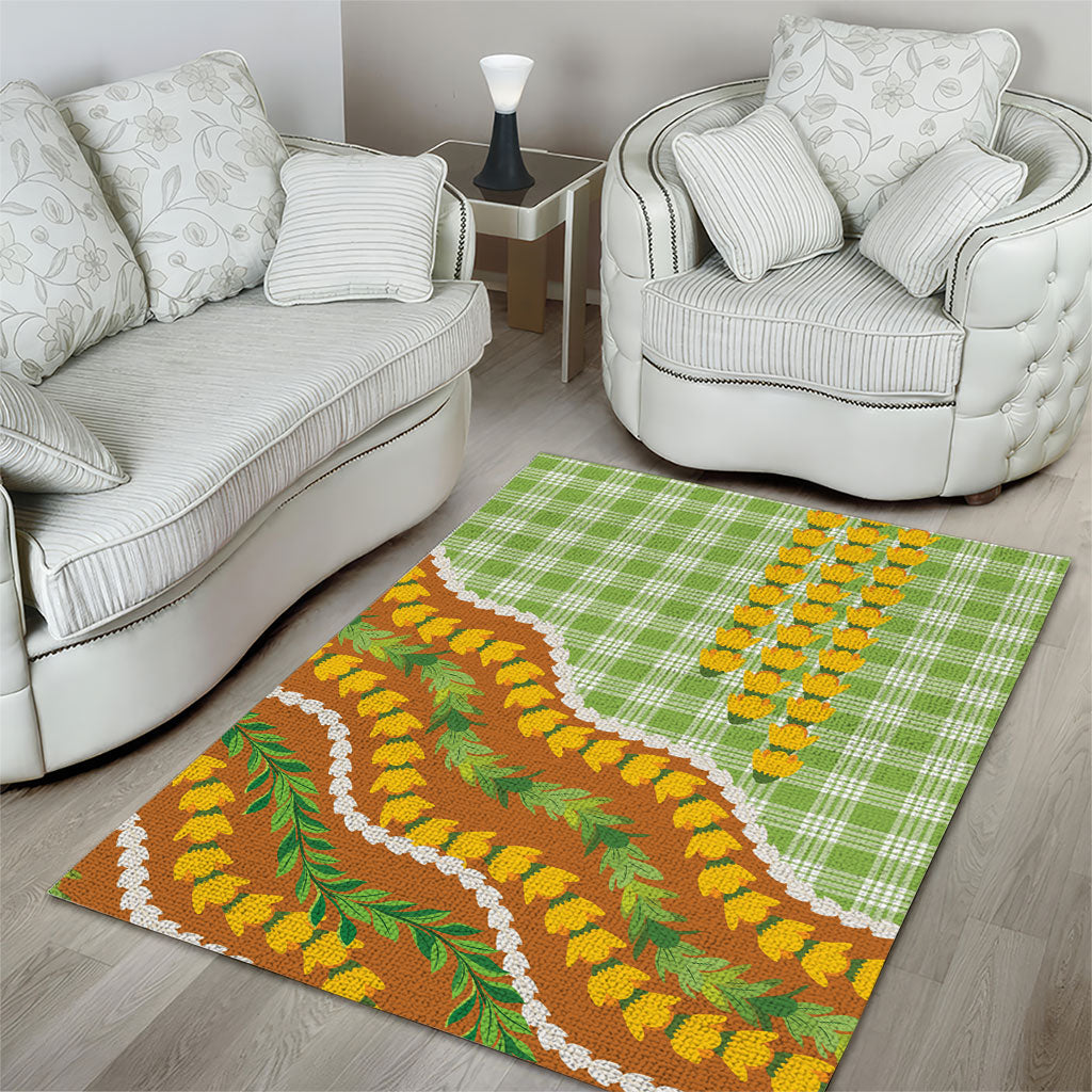 Hawaii Leis Palaka Motifs Area Rug Pikake Pakalana Maile Ilima Kakau Style LT14 - Polynesian Pride