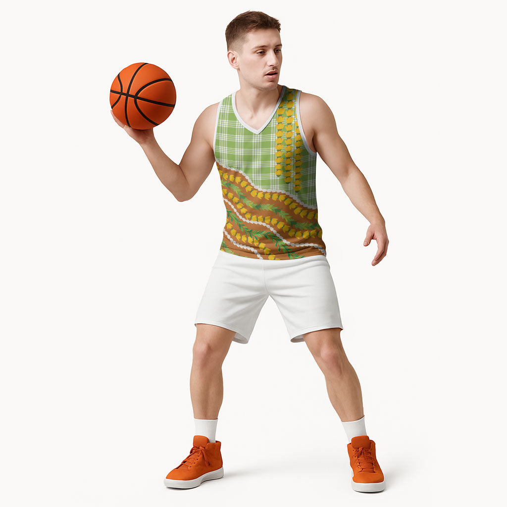 Hawaii Leis Palaka Motifs Basketball Jersey Pikake Pakalana Maile Ilima Kakau Style LT14 - Polynesian Pride