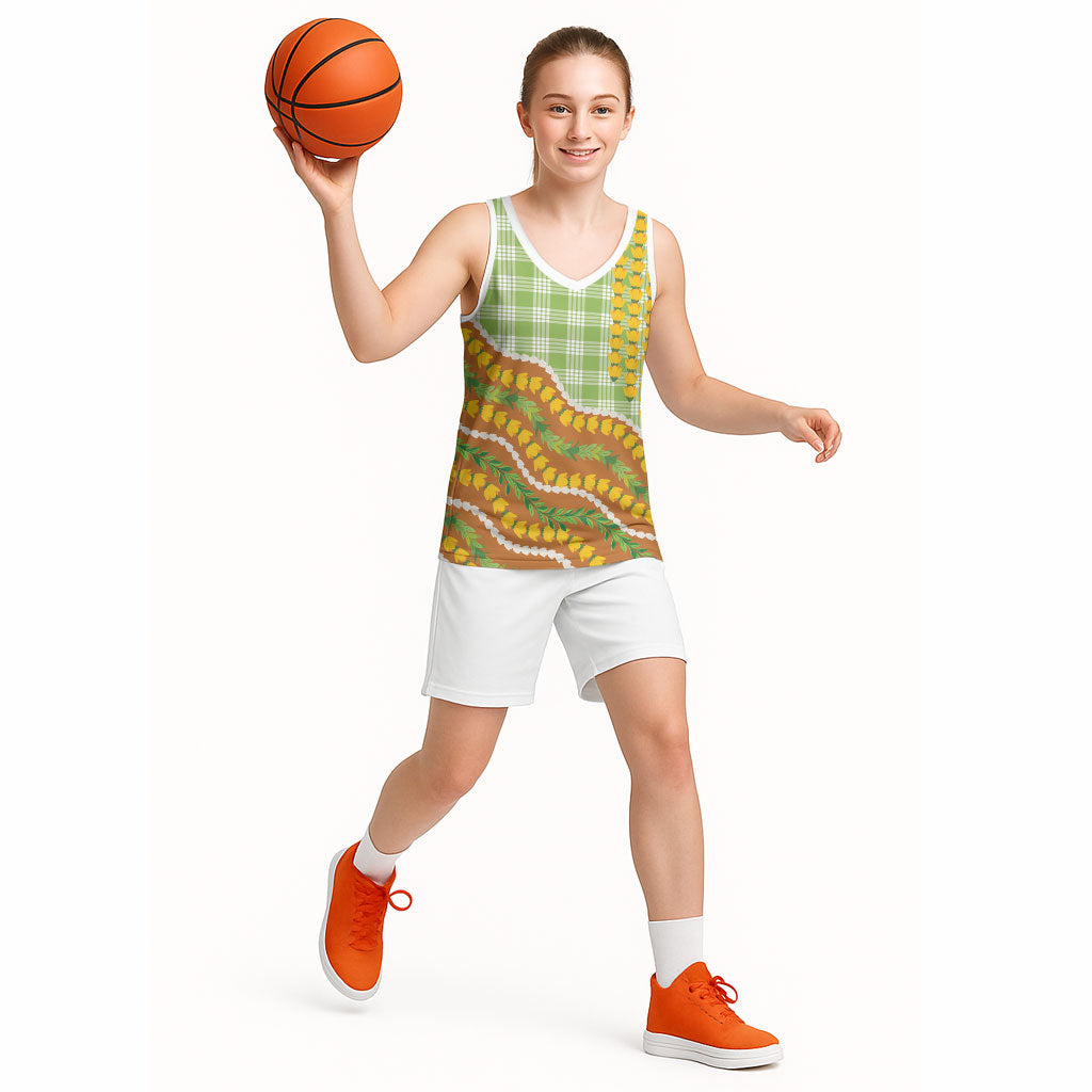 Hawaii Leis Palaka Motifs Basketball Jersey Pikake Pakalana Maile Ilima Kakau Style LT14 - Polynesian Pride