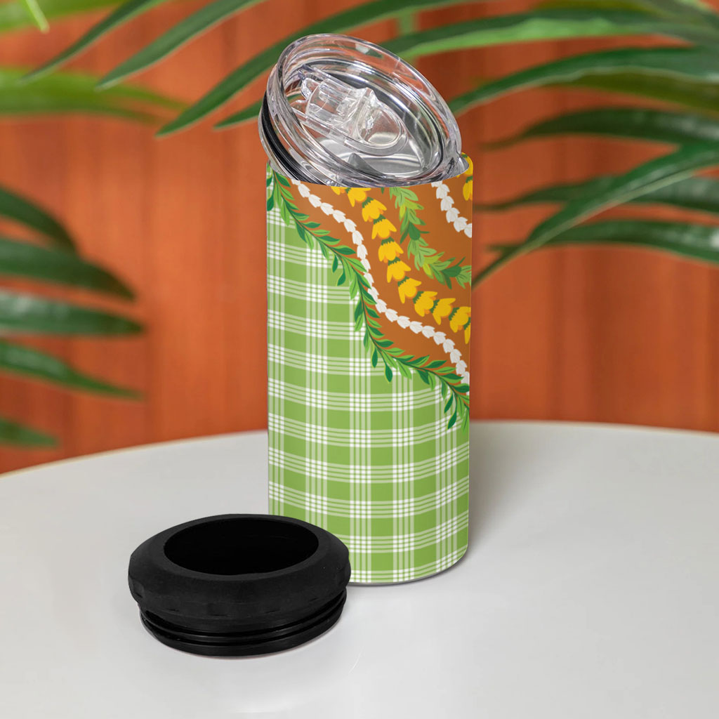 Hawaii Leis Palaka Motifs 4 in 1 Can Cooler Tumbler Pikake Pakalana Maile Ilima Kakau Style LT14 - Polynesian Pride