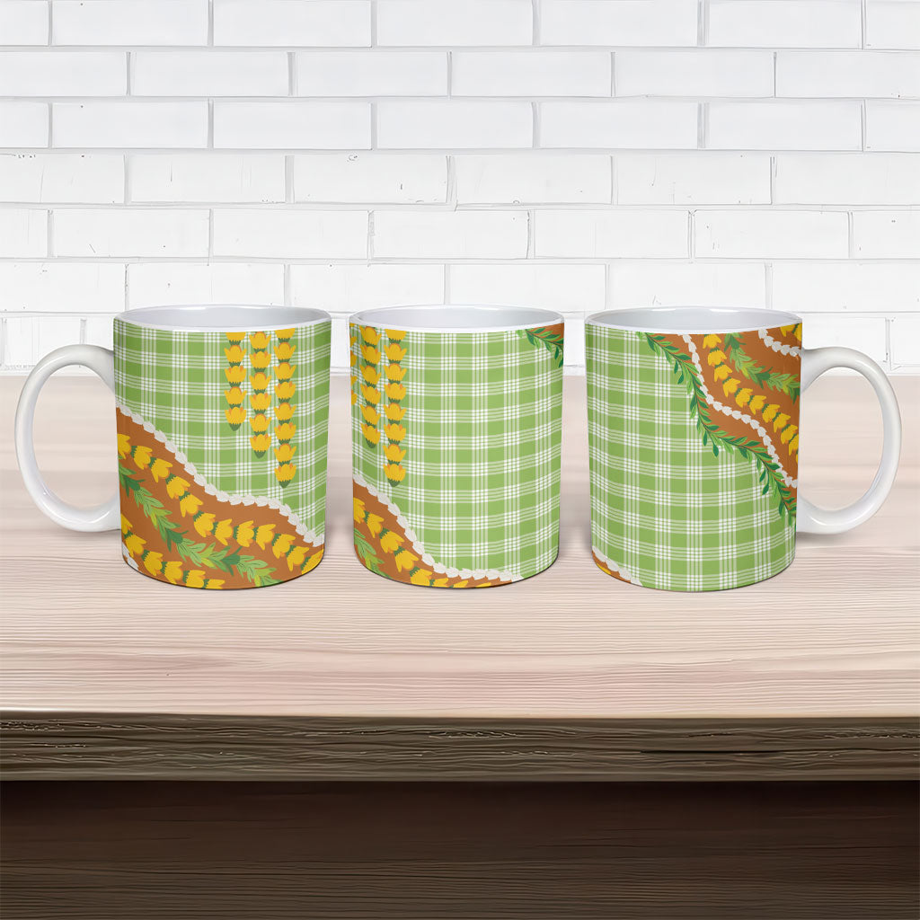 Hawaii Leis Palaka Motifs Ceramic Mug Pikake Pakalana Maile Ilima Kakau Style