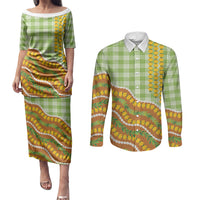 Hawaii Leis Palaka Motifs Couples Matching Puletasi and Long Sleeve Button Shirt Pikake Pakalana Maile Ilima Kakau Style LT14 Multicolor - Polynesian Pride