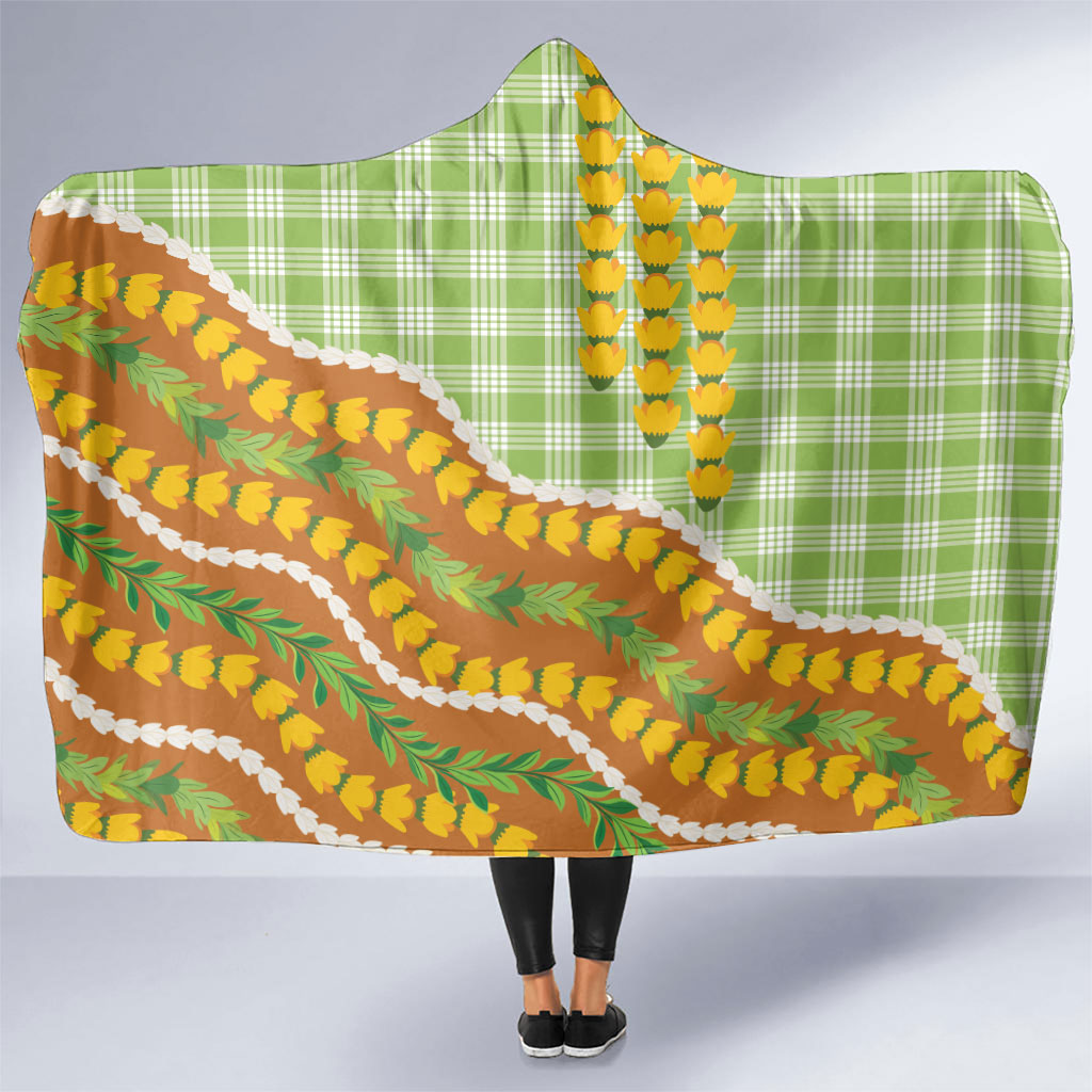 Hawaii Leis Palaka Motifs Hooded Blanket Pikake Pakalana Maile Ilima Kakau Style LT14 One Size Multicolor - Polynesian Pride
