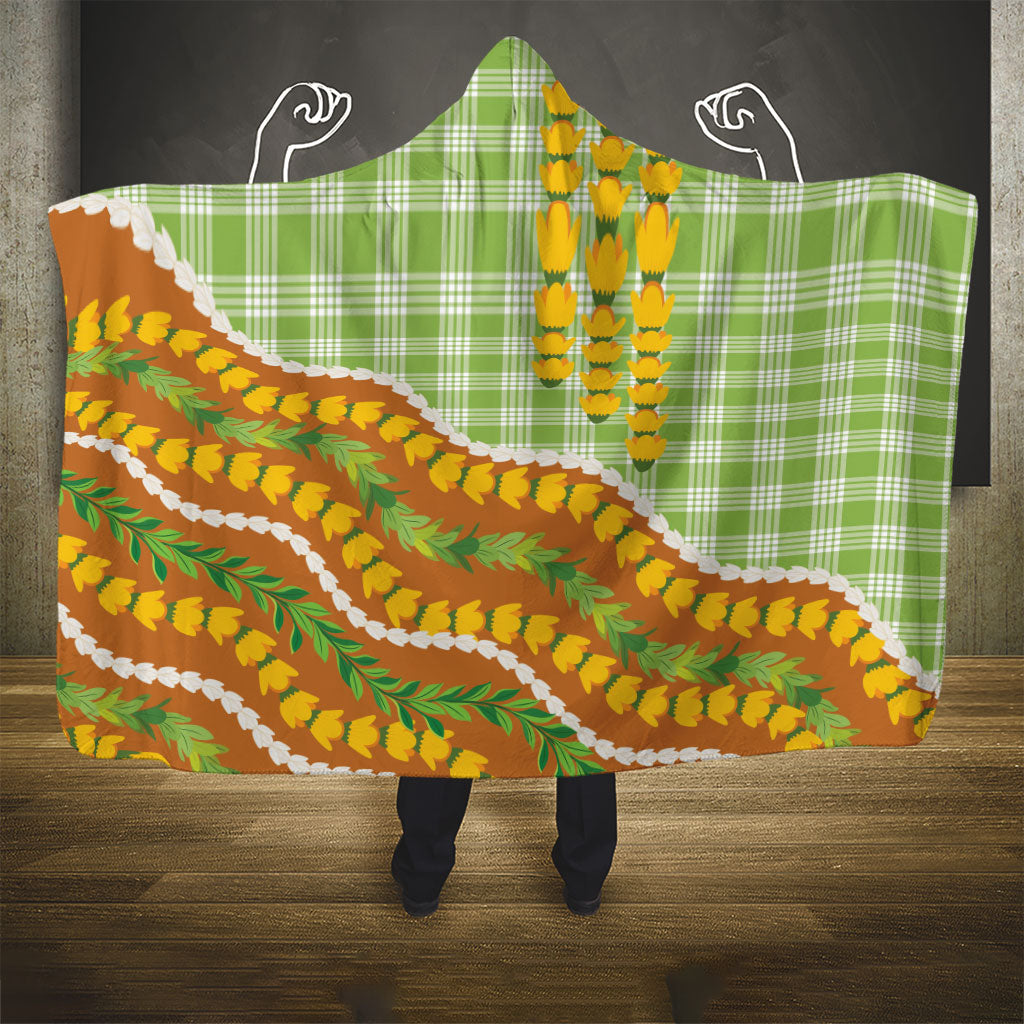 Hawaii Leis Palaka Motifs Hooded Blanket Pikake Pakalana Maile Ilima Kakau Style LT14 - Polynesian Pride