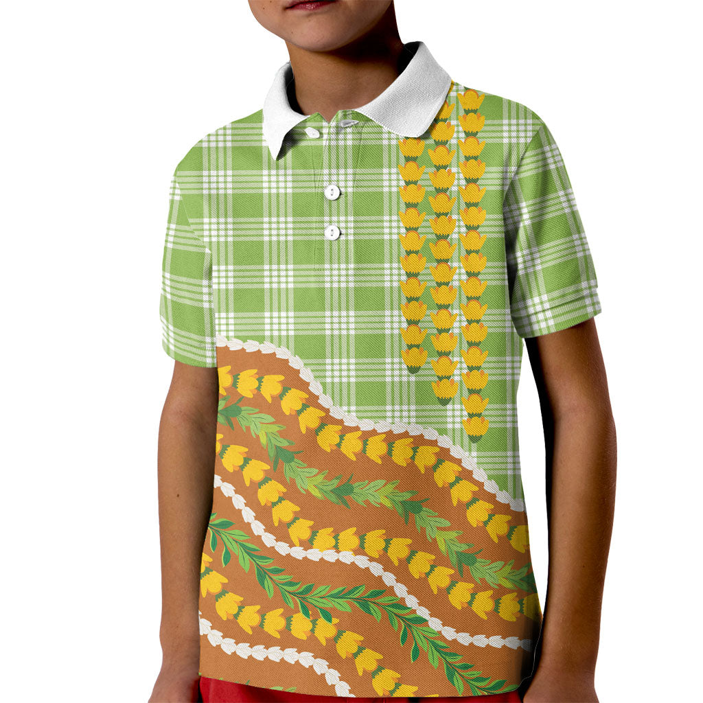 Hawaii Leis Palaka Motifs Kid Polo Shirt Pikake Pakalana Maile Ilima Kakau Style LT14 Kid Multicolor - Polynesian Pride