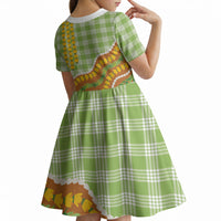 Hawaii Leis Palaka Motifs Kid Short Sleeve Dress Pikake Pakalana Maile Ilima Kakau Style LT14 - Polynesian Pride