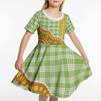 Hawaii Leis Palaka Motifs Kid Short Sleeve Dress Pikake Pakalana Maile Ilima Kakau Style LT14 - Polynesian Pride