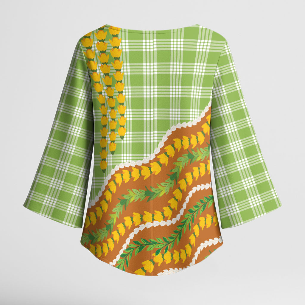 Hawaii Leis Palaka Motifs Kimono Sleeve Blouse Pikake Pakalana Maile Ilima Kakau Style LT14 - Polynesian Pride