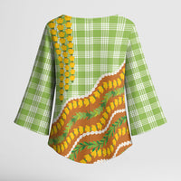 Hawaii Leis Palaka Motifs Kimono Sleeve Blouse Pikake Pakalana Maile Ilima Kakau Style LT14 - Polynesian Pride