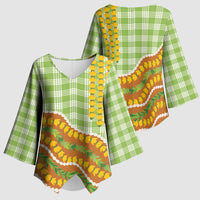 Hawaii Leis Palaka Motifs Kimono Sleeve Blouse Pikake Pakalana Maile Ilima Kakau Style LT14 - Polynesian Pride