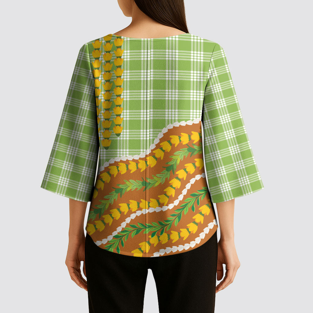 Hawaii Leis Palaka Motifs Kimono Sleeve Blouse Pikake Pakalana Maile Ilima Kakau Style LT14 - Polynesian Pride