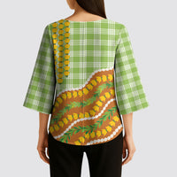 Hawaii Leis Palaka Motifs Kimono Sleeve Blouse Pikake Pakalana Maile Ilima Kakau Style LT14 - Polynesian Pride