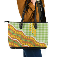 Hawaii Leis Palaka Motifs Leather Tote Bag Pikake Pakalana Maile Ilima Kakau Style LT14 - Polynesian Pride