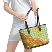 Hawaii Leis Palaka Motifs Leather Tote Bag Pikake Pakalana Maile Ilima Kakau Style LT14 - Polynesian Pride