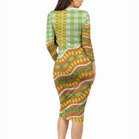 Hawaii Leis Palaka Motifs Long Sleeve Bodycon Dress Pikake Pakalana Maile Ilima Kakau Style LT14 - Polynesian Pride